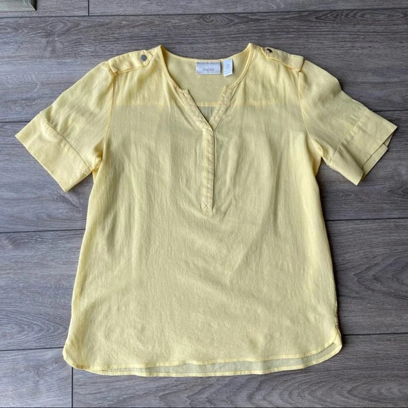 Chico’s Baby Yellow Soft Cotton V Neck Blouse - Picture 4 of 13